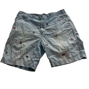 Polo Ralph Lauren Mens 38 Relaxed Fit Western Embroidered Chambray Shorts Blue